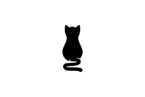 logo noir et blanc mignon chat seul vecteur