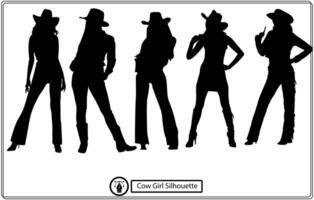 ensemble de silhouettes vectorielles de cow-girl. libre vecteur