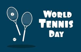 bannière web de la journée mondiale du tennis. Deux raquettes de tennis avec une balle de tennis sur fond bleu foncé vecteur
