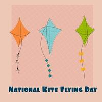 journée nationale du cerf-volant. affiche de bannière pour le site Web. trois cerfs-volants colorés. vecteur