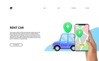 partage de location de voiture avec des cartes d'applications mobiles vecteur