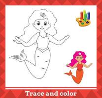 trace et couleur pour les enfants, sirène no 16 illustration vectorielle. vecteur