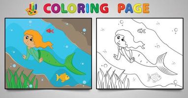 dessin animé sirène coloriage page no 15 enfants page d'activité avec illustration vectorielle d'art en ligne vecteur
