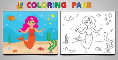 dessin animé sirène coloriage page no 16 enfants page d'activité avec illustration vectorielle d'art en ligne vecteur
