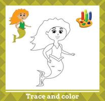 trace et couleur pour les enfants, sirène no 3 illustration vectorielle. vecteur