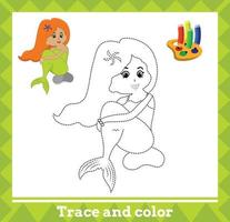 trace et couleur pour les enfants, sirène no 4 illustration vectorielle. vecteur