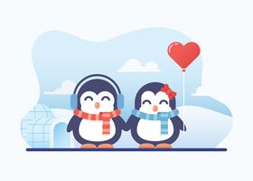 Couple mignon pingouin en amour vecteur
