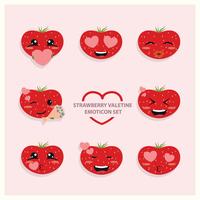 Fraise Valentine Emoji Icon Set vecteur