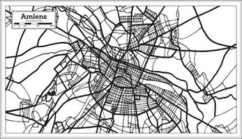 plan de la ville d'amiens france en noir et blanc dans un style rétro. carte muette. vecteur