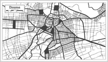 carte de la ville de drame grèce en noir et blanc dans un style rétro. carte muette. vecteur