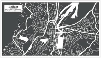 plan de la ville de belfast en grande-bretagne en noir et blanc dans un style rétro. carte muette. vecteur