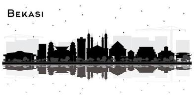 bekasi indonésie silhouette d'horizon de la ville avec des bâtiments noirs et des reflets isolés sur blanc. vecteur
