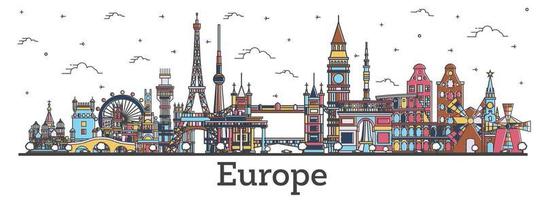 décrire les monuments célèbres en europe. concept de voyage d'affaires et de tourisme avec des bâtiments de couleur. vecteur