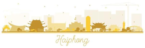 haiphong vietnam silhouette d'horizon de la ville avec des bâtiments dorés isolés sur blanc. vecteur