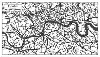 plan de la ville de londres angleterre dans un style rétro en couleur noir et blanc. carte muette. vecteur