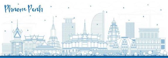 contour de la ville de phnom penh cambodge avec des bâtiments bleus. vecteur
