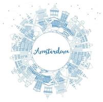 Décrire les toits de la ville d'amsterdam aux Pays-Bas avec des bâtiments bleus et un espace de copie. vecteur