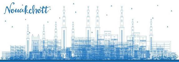 contour de l'horizon de nouakchott mauritanie avec des bâtiments bleus. vecteur