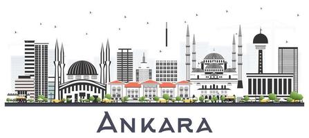 horizon de la ville d'ankara en turquie avec des bâtiments de couleur isolés sur blanc. vecteur