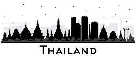 silhouette d'horizon de la ville de thaïlande avec des bâtiments noirs isolés sur blanc. vecteur