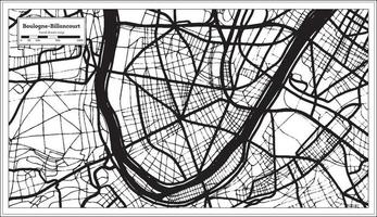 plan de la ville de boulogne-billancourt france en noir et blanc dans un style rétro. carte muette. vecteur