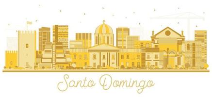 santo domingo république dominicaine silhouette d'horizon de la ville avec des bâtiments dorés isolés sur blanc. vecteur