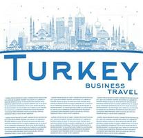 décrire les toits de la ville de turquie avec des bâtiments bleus et un espace de copie. vecteur