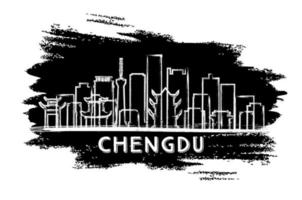 silhouette d'horizon de la ville de chengdu en chine. croquis dessiné à la main. vecteur