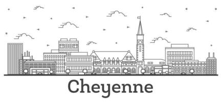 Décrire les toits de la ville de Cheyenne Wyoming avec des bâtiments modernes isolés sur blanc. vecteur