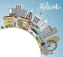 horizon de la ville d'helsinki en finlande avec des bâtiments de couleur, un ciel bleu et un espace de copie. vecteur