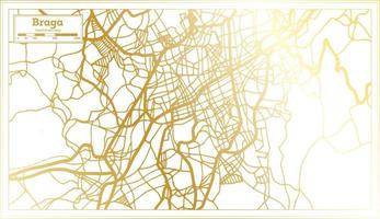 plan de la ville de braga portugal dans un style rétro de couleur dorée. carte muette. vecteur