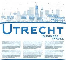 Décrire les toits de la ville d'Utrecht aux Pays-Bas avec des bâtiments bleus et un espace de copie. vecteur
