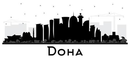 doha qatar silhouette d'horizon de la ville avec des bâtiments noirs isolés sur blanc. vecteur