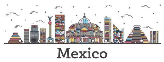 contour de la ville de mexico avec des bâtiments de couleur isolés sur blanc. vecteur