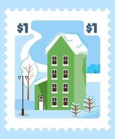 cachet de la poste ou carte postale de paysage d'hiver, vecteur