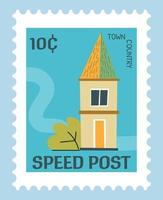 poste de vitesse, cachet de la poste ou carte postale avec architecture vecteur