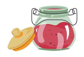 confiture de framboises ou de fraises dans un bocal en verre avec couvercle vecteur
