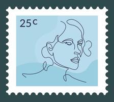 portrait de personnage féminin, cachet de la poste en dessin au trait vecteur