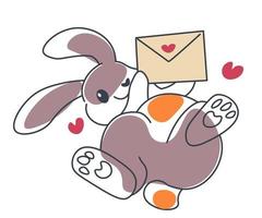 lapin avec enveloppe avec coeur, lettres d'amour vecteur