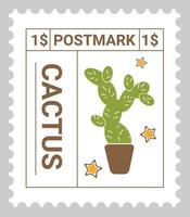 cachet de la poste ou carte postale avec le vecteur de plante de cactus