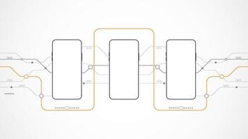 résumé de fond de technologie de téléphone mobile. technologie avec ligne couleur numérique gris, orange, point, hi-tech, vecteur. cercle technologique pour bannière web, arrière-plan, papier peint, structure, objet. vecteur