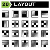 l'ensemble d'icônes de mise en page comprend la mise en page, la grille, le tableau de bord, l'interface, l'interface utilisateur, l'alignement, le modèle, la conception, l'écorcheur, le graphique, la couverture, l'affiche, le vecteur, la bannière, la création, le concept, la brochure, le résumé, le moderne, le bus vecteur