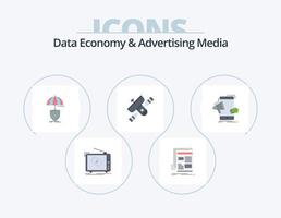 économie de données et médias publicitaires pack d'icônes plat 5 conception d'icônes. radio. diffuser. médias. protéger. sécurité vecteur