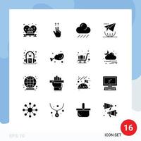 interface utilisateur pack de 16 glyphes solides de base d'apprentissage livre pluie lettre de livre audio éléments de conception vectoriels modifiables vecteur