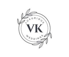 modèle de logos de monogramme de mariage lettre initiales vk, modèles minimalistes et floraux modernes dessinés à la main pour cartes d'invitation, réservez la date, identité élégante. vecteur