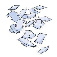 les dossiers papier des documents tombent. feuilles volantes. feuille blanche. vecteur