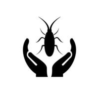 création de logo d'insecte de graine à la main. logo d'insecte de graine avec vecteur de concept de main. création de logo d'insecte main et graine