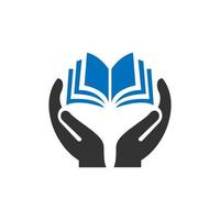 création de logo de livre à la main. logo de l'éducation avec vecteur de concept de main. création de logo main et livre
