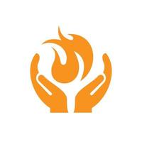 création de logo de feu à la main. logo de feu avec vecteur de concept de main. création de logo main et feu
