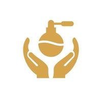 création de logo de parfum pour les mains. logo de parfum avec vecteur de concept de main. création de logo main et parfum